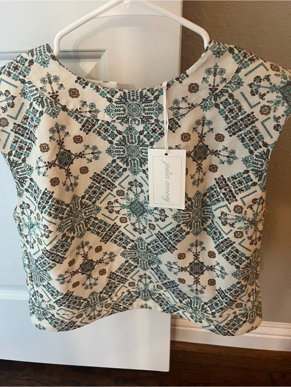 Julia Amory Teal Embroidered Slim shell Top